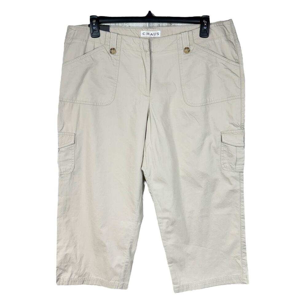 Chaus SZ 16 Capris Hi-Rise Flat Front Pockets Wide Leg Lightweight Zip-Fly Tan